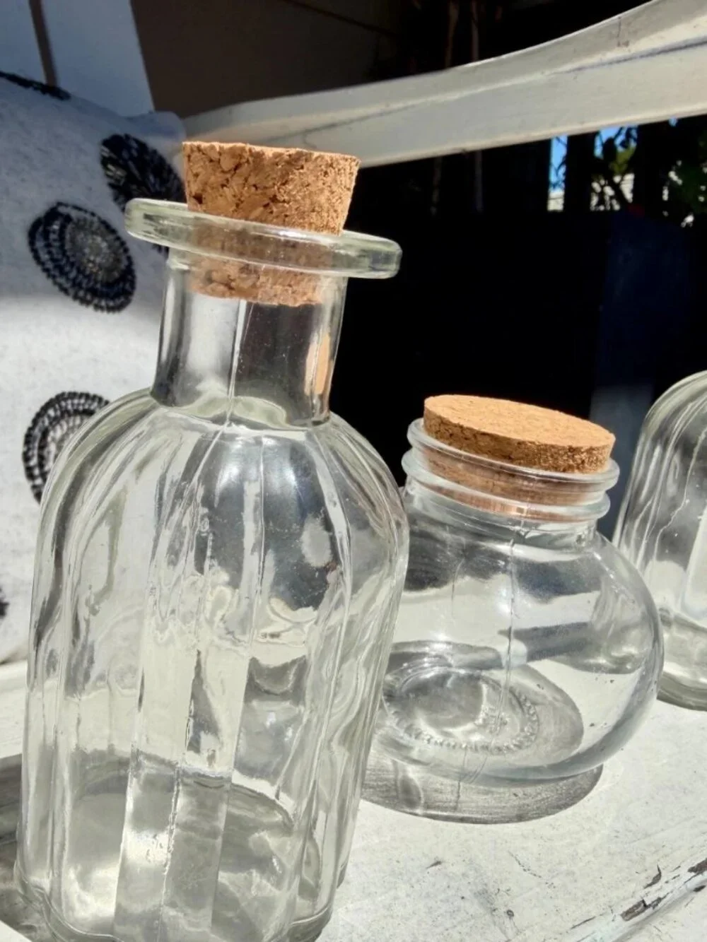 Set of 3 Clear Glass Cork Stopper Bottles Jars Decorative Apothecary Spell Jars